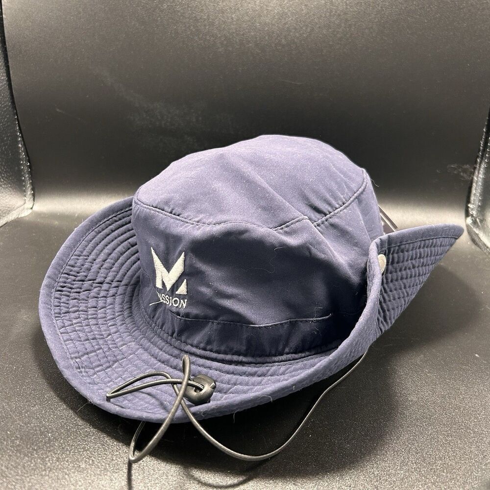 New Mission Bucket Hat Navy Blue Drawstring Adjustable Snap Side 2022